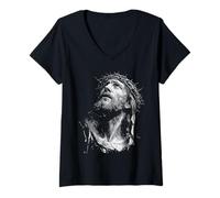 Mujer Jesucristo Corona de Espinas Fe Cristiana Religiosa Camiseta Cuello V