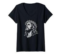 Mujer Jesucristo Corona De Espinas Icono De Pascua Cristiana Camiseta Cuello V
