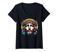 Mujer Jesucristo Corona De Espinas Religiosa Fe Cristiana Camiseta Cuello V