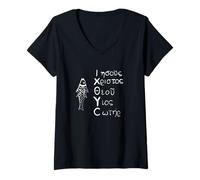 Mujer Jesucristo Ichthys Símbolo de pez Hijo de Dios Salvador Camiseta Cuello V