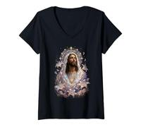 Mujer Jesucristo Lirio Devocional Obra Sagrada Arte Camiseta Cuello V