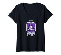 Mujer Jesucristo mi Fuerza Dios es Bueno Crucifijo Cristiano Camiseta Cuello V