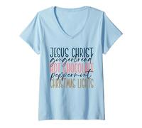 Mujer Jesucristo Pan de Jengibre Chocolate Caliente Menta Navidad Camiseta Cuello V