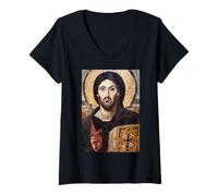 Mujer Jesucristo Pantocrátor Icono del Monasterio de Santa Catalina Camiseta Cuello V