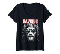 Mujer Jesucristo Salvador Retro Vintage Christian Pop Art Camiseta Cuello V