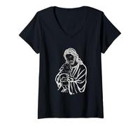 Mujer Jesucristo sosteniendo lindo cordero bebé en sus manos amorosas Camiseta Cuello V