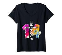 Mujer Jesucristo YO Soy 14 AÑOS DE JESÚS 14 DÍAS DE Nacimiento Camiseta Cuello V