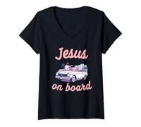 Mujer Jesús a bordo coche convertible fe cita conducción cristiana Camiseta Cuello V