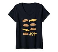 Mujer Jesús alimenta a los 5000 5 panes de pan 2 historia bíblica de peces Camiseta Cuello V