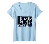 Mujer Jesús ama a Este Cristo Caliente Dios Cristiano Cruz Hombres y Mujeres Camiseta Cuello V