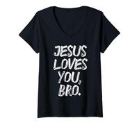 Mujer Jesús ama a su Hermano Dios religioso Jesús Cristiano Niños Hombres Camiseta Cuello V