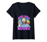 Mujer Jesús ama los Libros Leer Historias de novelas Lector Escritor de la Biblia Camiseta Cuello V