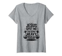 Mujer Jesús Ayúdame Voy Pesado Hoy Gimnasio Camiseta Cuello V