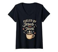 Mujer Jesús Café Caos Cristiano Mamá Oración Cafeína Gracia Camiseta Cuello V