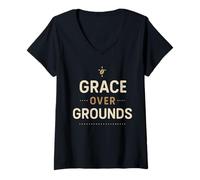 Mujer Jesús Café Caos Cristiano Mamá Oración Cafeína Gracia Camiseta Cuello V