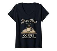 Mujer Jesús Café Caos Cristiano Mamá Oración Cafeína Gracia Camiseta Cuello V