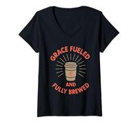 Mujer Jesús Café Caos Cristiano Mamá Oración Cafeína Gracia Camiseta Cuello V
