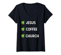 Mujer Jesús Café Y Iglesia Buena Madre Religiosa Cristiana Camiseta Cuello V