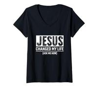 Mujer Jesús cambió mi Vida Cristiano Camiseta Cuello V