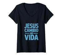 Mujer Jesús cambió mi Vida Dicho Divertido Dicho español Camiseta Cuello V