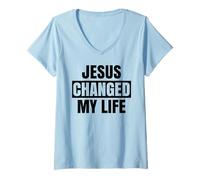 Mujer Jesús cambió mi Vida Pregúntame qué Tan audaz Defensor de la fe Biblia Camiseta Cuello V