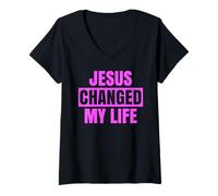 Mujer Jesús cambió mi Vida Pregúntame qué Tan audaz Defensor de la fe Biblia Camiseta Cuello V