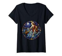 Mujer Jesús Caminando sobre Agua Salvando Pedro Sagrado Mosaico Fe Camiseta Cuello V