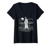 Mujer Jesús Caminando sobre el Agua Cristo Cristianismo Iglesia Cristiana Camiseta Cuello V