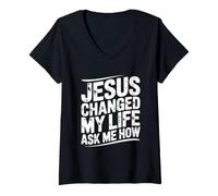 Mujer Jesus Changed My Life Ask Me How Camiseta Cuello V