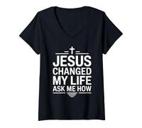 Mujer Jesus Changed My Life Ask Me How Camiseta Cuello V