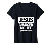 Mujer Jesus Changed My Life Ask Me How Fe Cristiana Testimonio Camiseta Cuello V