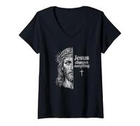 Mujer Jesús Changes Everything Diseño Cristiano Fe Cruz Camiseta Cuello V