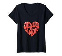 Mujer Jesus Christ Faith Prayer Biblia Iglesia Christian Camiseta Cuello V