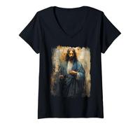 Mujer Jesus Christ Holy Face Blessing Christian Faith in Jesus Camiseta Cuello V