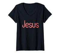 Mujer Jesus: Christian Faith Candy Cane Red & White Text Christmas Camiseta Cuello V