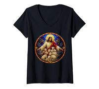 Mujer Jesús con Ovejas Y Lobos Catedral Medieval Mosaico Arte Camiseta Cuello V