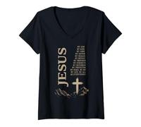 Mujer Jesús Cristiano Fe Cruz Creyente Adoración Evangelio Camiseta Cuello V