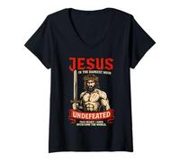 Mujer Jesús Cristiano Invicto La Hora más Oscura Juan 16:33 Faithcore Camiseta Cuello V