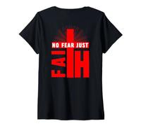 Mujer Jesús Cruz Biblia Fe Sobre el Miedo Poner a Dios Primer ARTE EN LA Camiseta Cuello V