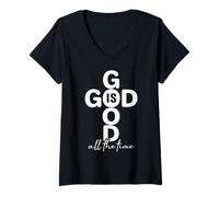 Mujer Jesús, Cruz, Dios bendiga la Biblia, la fe, Dios es bueno todo el tiempo Camiseta Cuello V