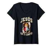 Mujer Jesús de la Divina Misericordia, en tí confío Camiseta Cuello V