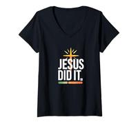 Mujer Jesus Did It, Bold Cross Retro Bars Christian Camiseta Cuello V
