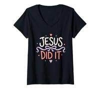 Mujer Jesus Did It Christian Humor Fe Cita Lindo Arco Camiseta Cuello V