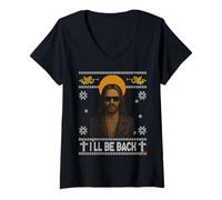 Mujer Jesús Divertido Traje navideño i Will be Back Navidad Camiseta Cuello V