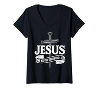Mujer Jesús El Camino La Verdad La Vida Cruz Cristiana Camiseta Cuello V