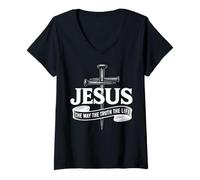 Mujer Jesús El Camino La Verdad La Vida Cruz De La Fe Cristiana Camiseta Cuello V