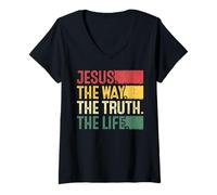 Mujer Jesús El Camino Verdad Vida Vintage Fe Cristiana Camiseta Cuello V