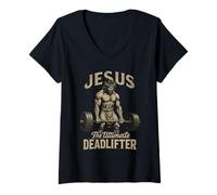Mujer Jesús, el último Levantador de Pesas - Christian Workout Gym Camiseta Cuello V