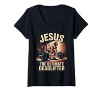 Mujer Jesús El Último Músculo Deadlifter Camiseta Cuello V