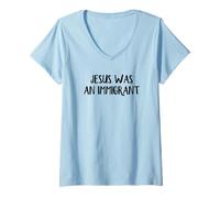 Mujer Jesús era un inmigrante Camiseta Cuello V